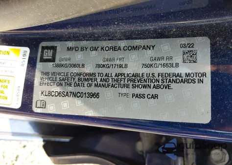 2022 Chevrolet Spark 1Lt from USA, damaged, VIN KL8CD6SA7NC013966